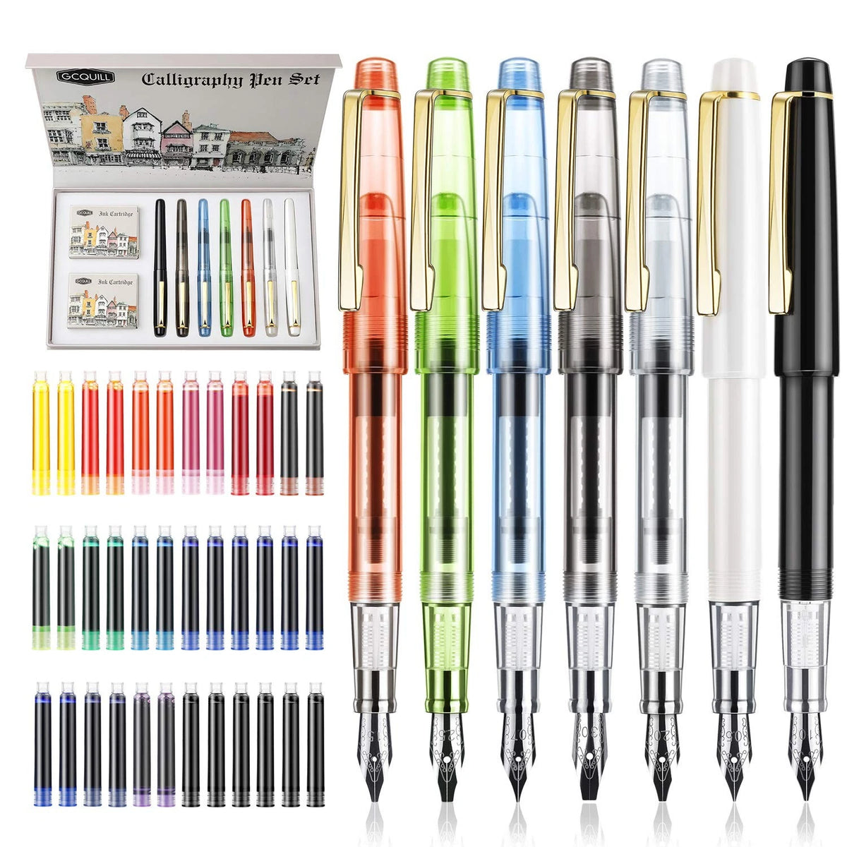 Calligraphy Set Fountain Pens with 7 Nibs and 36 Ink Cartridges
