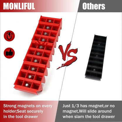 60 pcs Magnetic Modular Wrench Organizers for Tool Drawers - Red