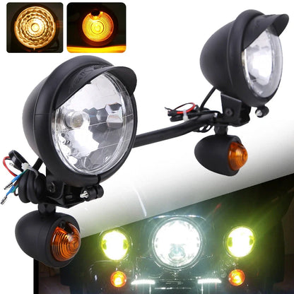 Front Driving Passing Lamp Spot Light Bar Bracket w/Turn Signal for Harley Honda