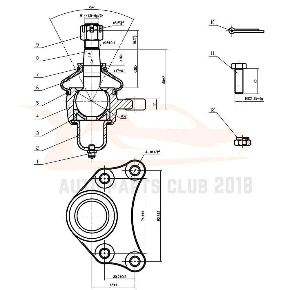 Set of 12 Suspension Front Tie Rod Ends for Toyota Pickup (1989–1995)