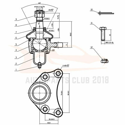 Set of 12 Suspension Front Tie Rod Ends for Toyota Pickup (1989–1995)
