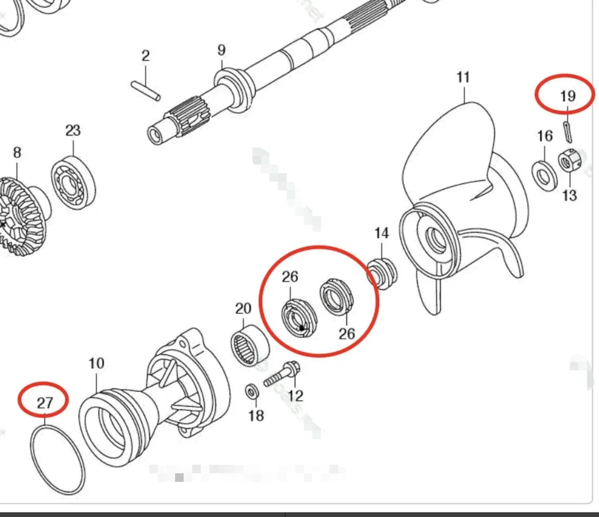 Lower Unit Seal Kit for Tohatsu BFT250D (HZZ3-91252-003, HZY3-91351-003, HZX2-91351-C00)