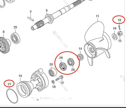 Lower Unit Seal Kit for Tohatsu BFT250D (HZZ3-91252-003, HZY3-91351-003, HZX2-91351-C00)