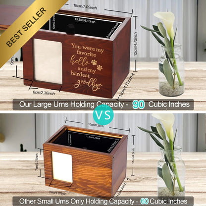 Large Wooden Pet Memorial Urn for Dog Cat Ashes with Photo Frame