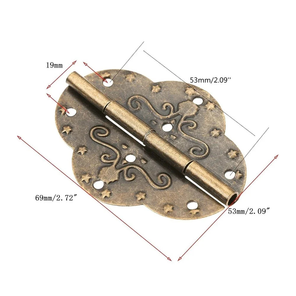 Set of 2 Antique Bronze Embossing Hinges for Jewelry Box Drawer Cabinet