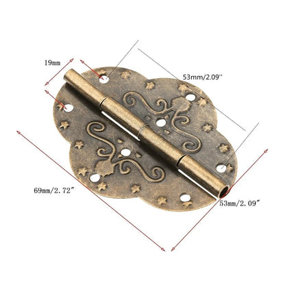 Set of 2 Antique Bronze Embossing Hinges for Jewelry Box Drawer Cabinet