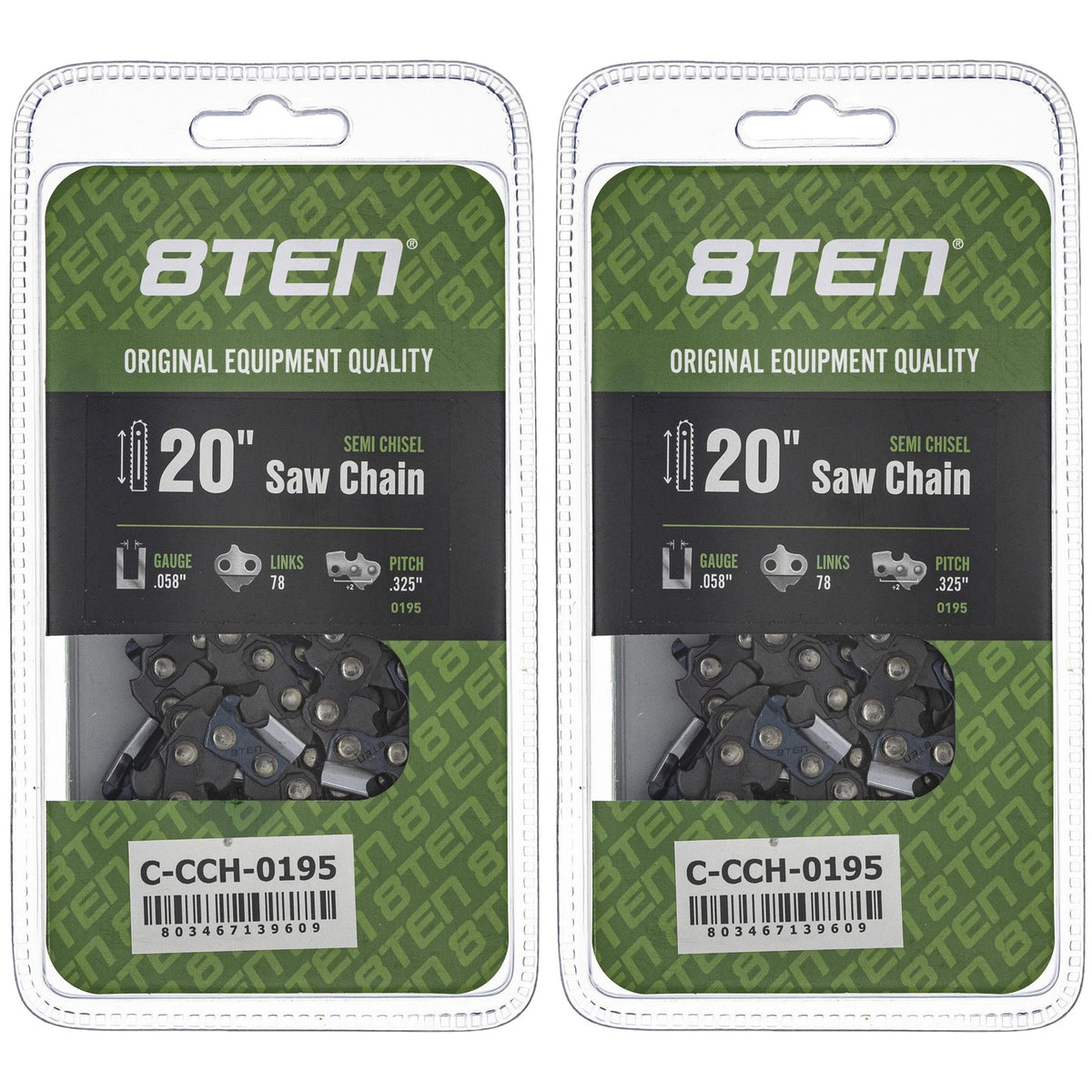 2X Semi Chisel Chainsaw Chain 20 Inch .058 .325 78DL for Husqvarna Poulan (2010–2023)