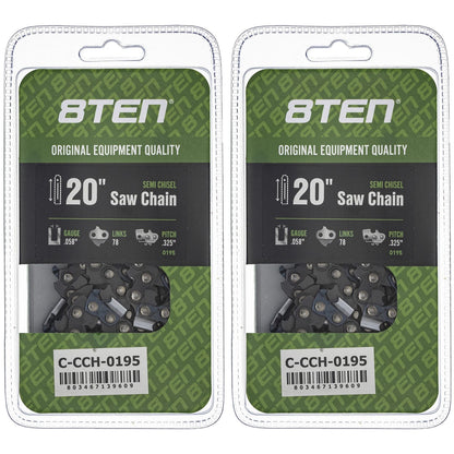 2X Semi Chisel Chainsaw Chain 20 Inch .058 .325 78DL for Husqvarna Poulan (2010–2023)