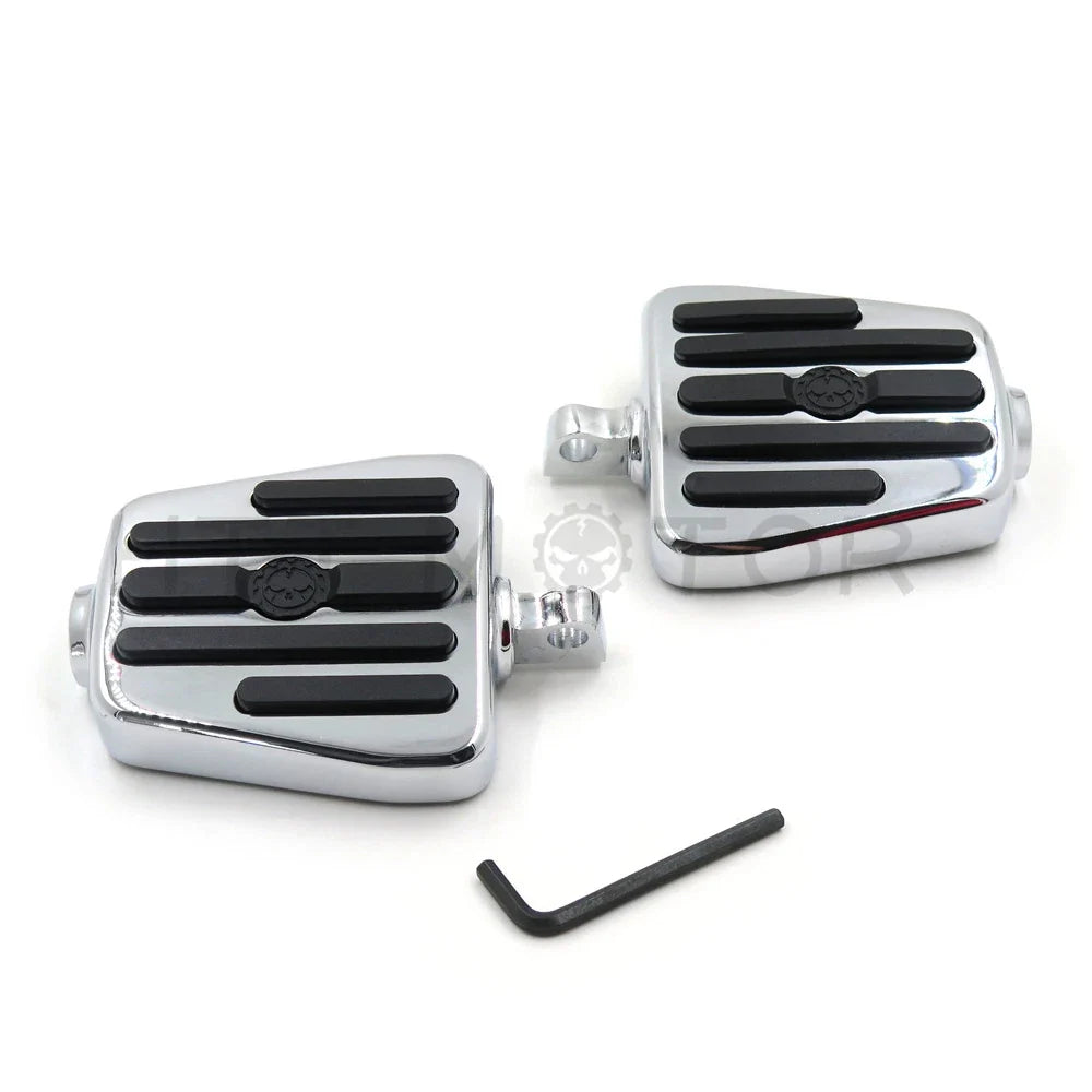 2X Mini Chrome Mount Foot Pegs and Pedal Pads for Harley Davidson