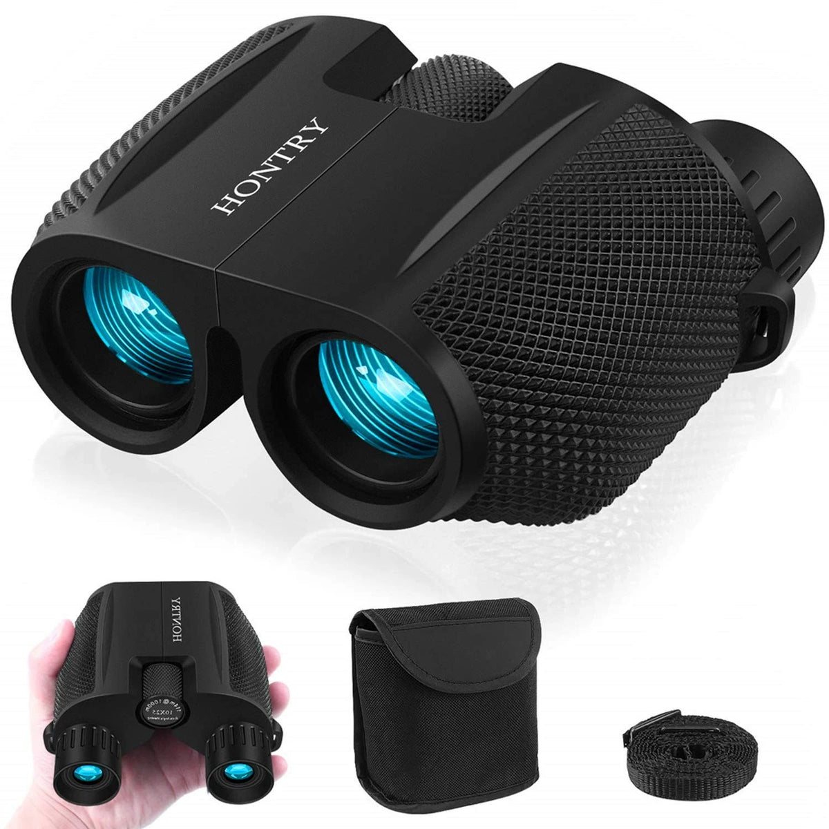 10x25 Binoculars for Adults and Kids (Compact, Black)