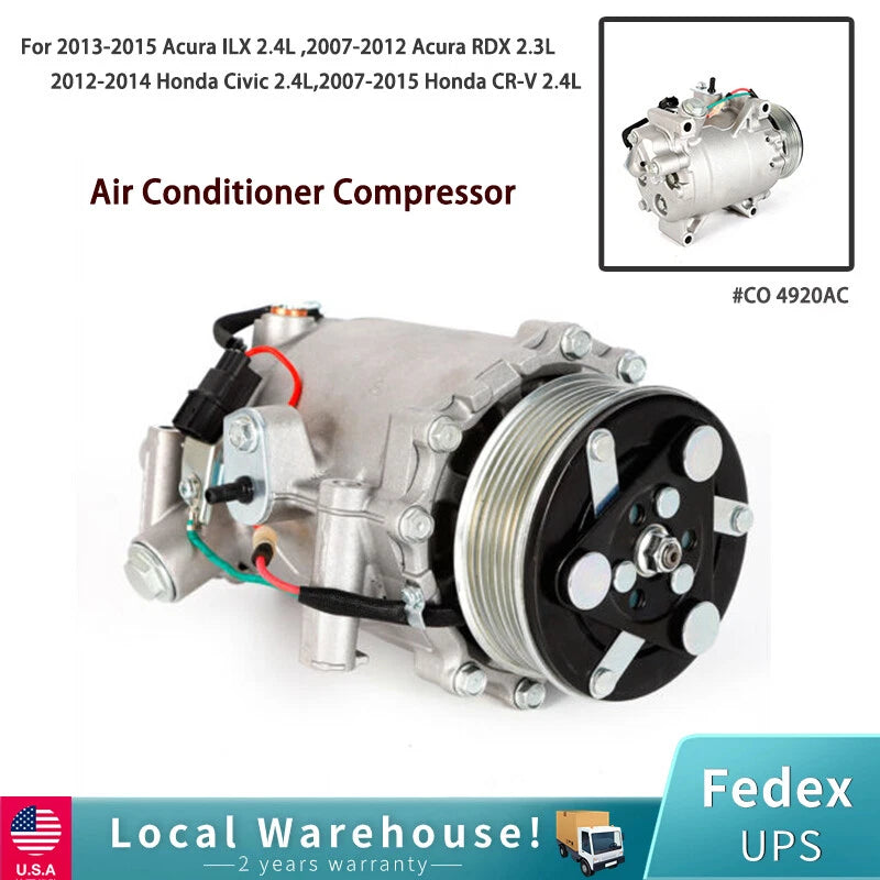 A/C Compressor for Honda CR-V Acura ILX RDX (2007–2014) 2.4L CO 4920AC