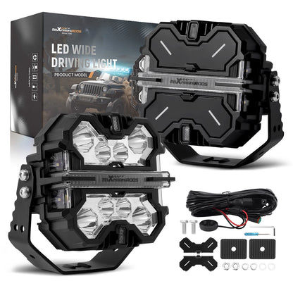 7" LED Work Light Bar for Jeep (3M2RP4, Offroad Driving Light with Amber, White DRL)
