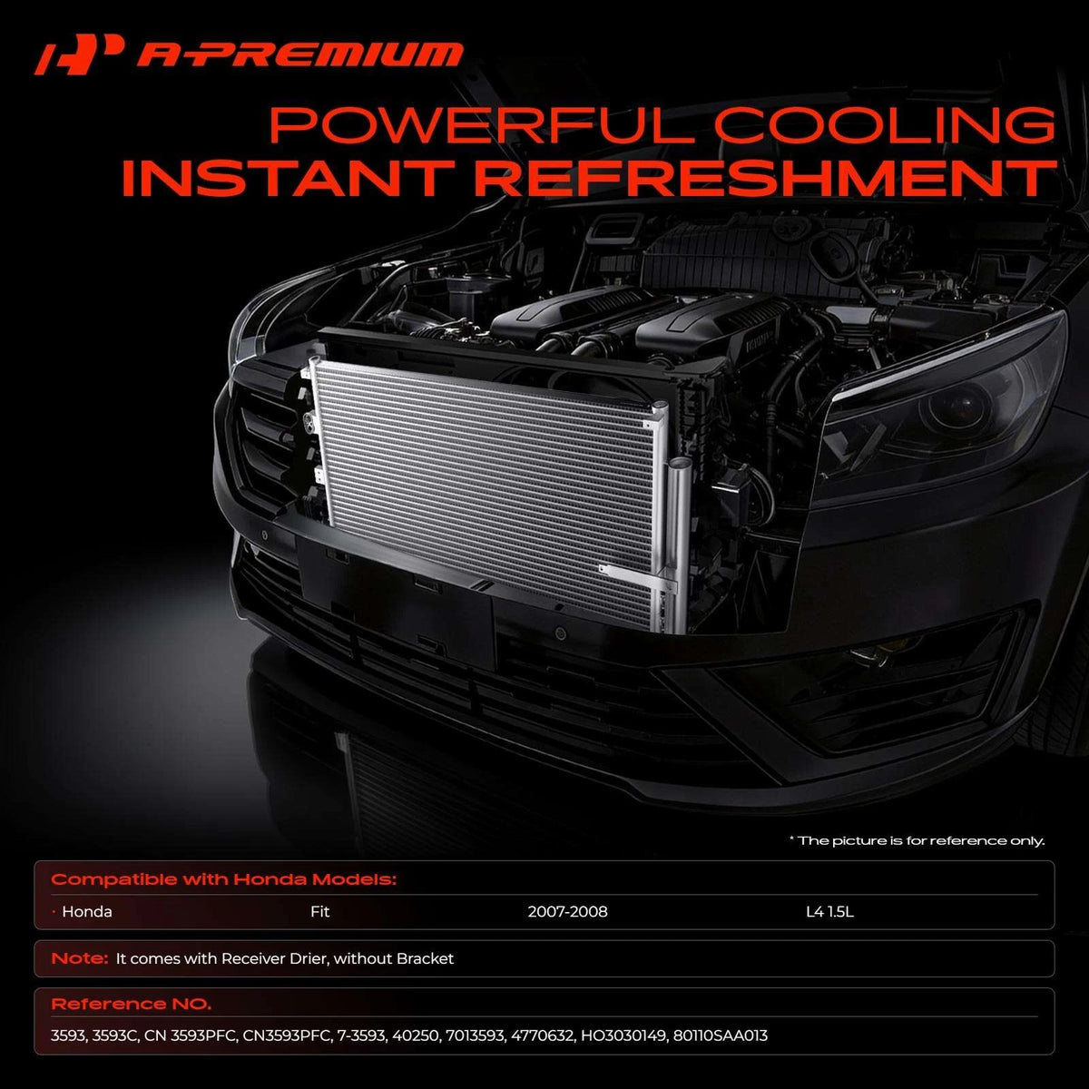 A/C Condenser w/ Receiver Drier for Honda Fit (2007–2008) 80110SAA013, 3593