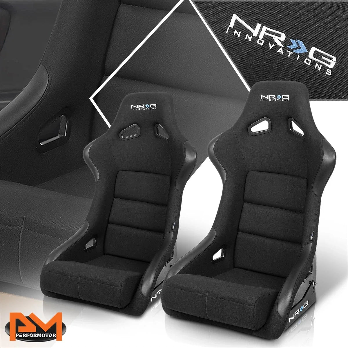 2X Fixed Back Racing Bucket Seats for Universal Fit (FRP-301)