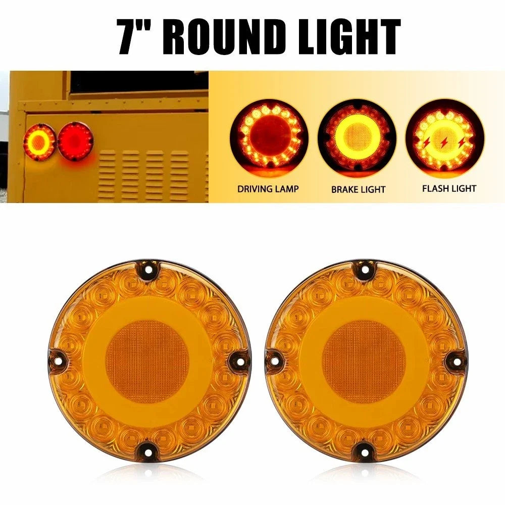 2pc 7" Round Amber 36-LED Tail Light for School Bus Transit Vehicle (N/A)