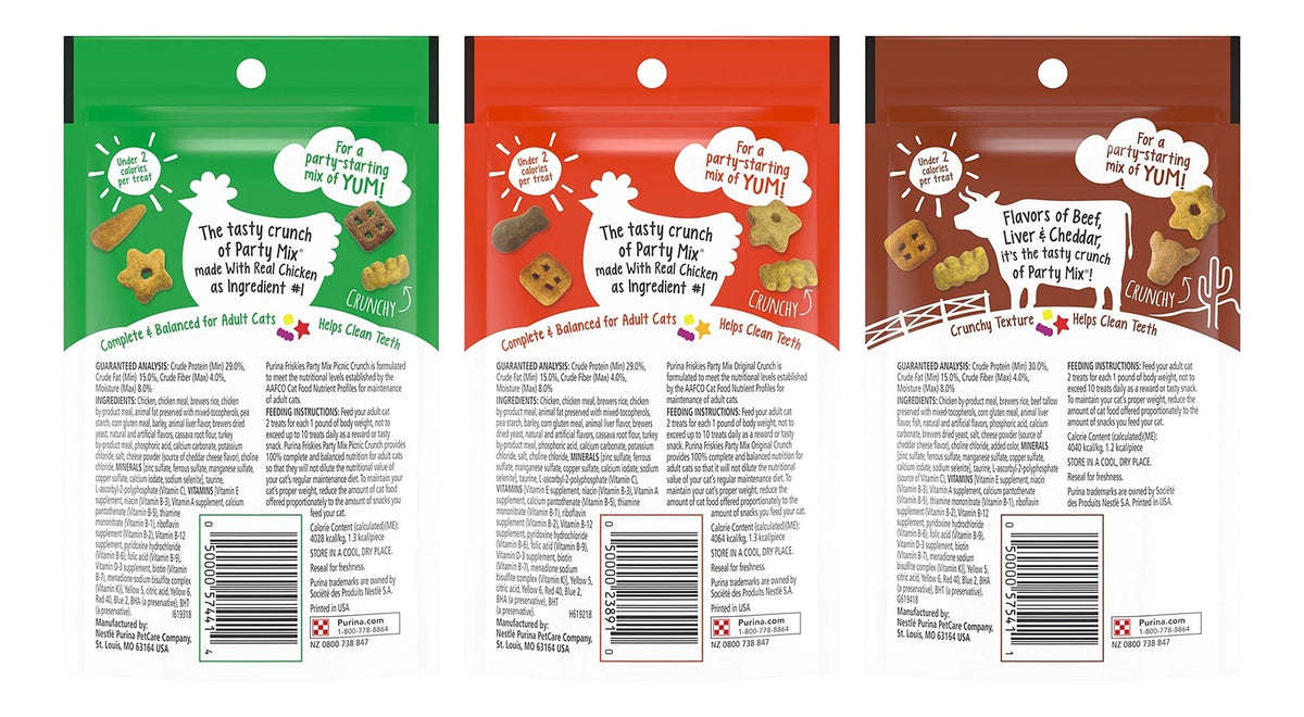 Set of 3 Friskies Party Mix Cat Treats Variety Pack 2.1 Ounce