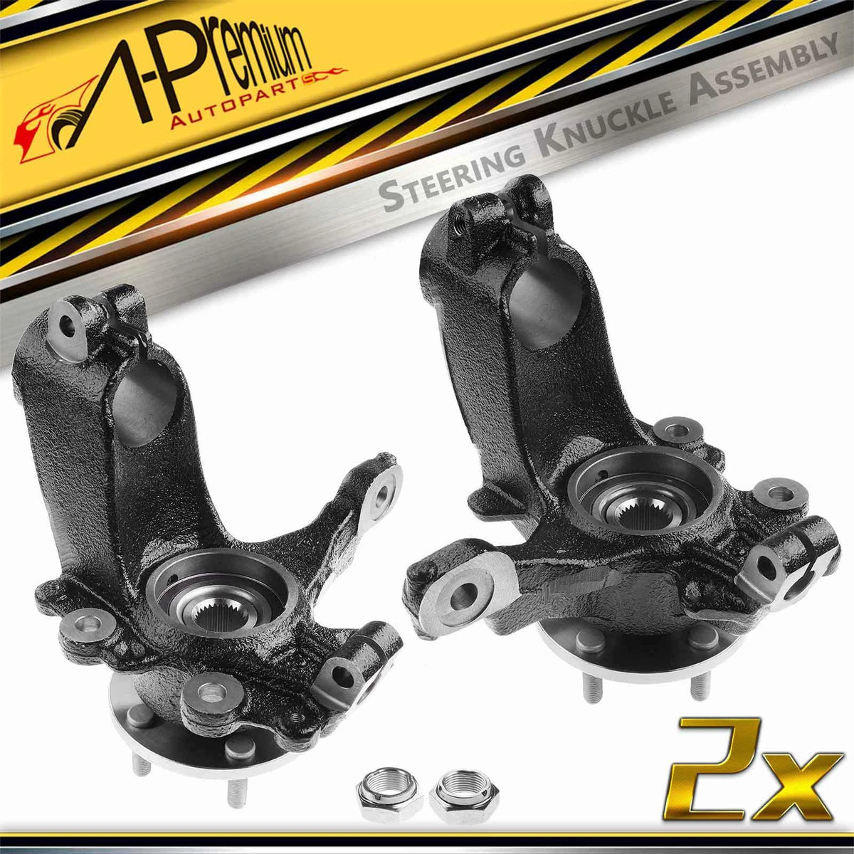 2X Front Steering Knuckle & Hub Bearing Assembly for Ford Focus (2012–2018) CV6Z3K186A, CV6Z1104A, BV6Z3K186D