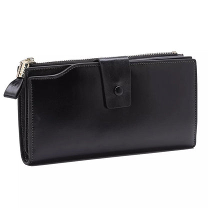 Leather Long Wallet for Women - RFID Blocking, Black