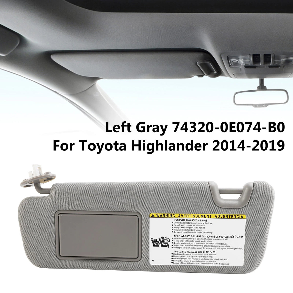 Left Sun Visor with Vanity Light for Toyota Highlander (2014–2019) 74320-0E074-B0