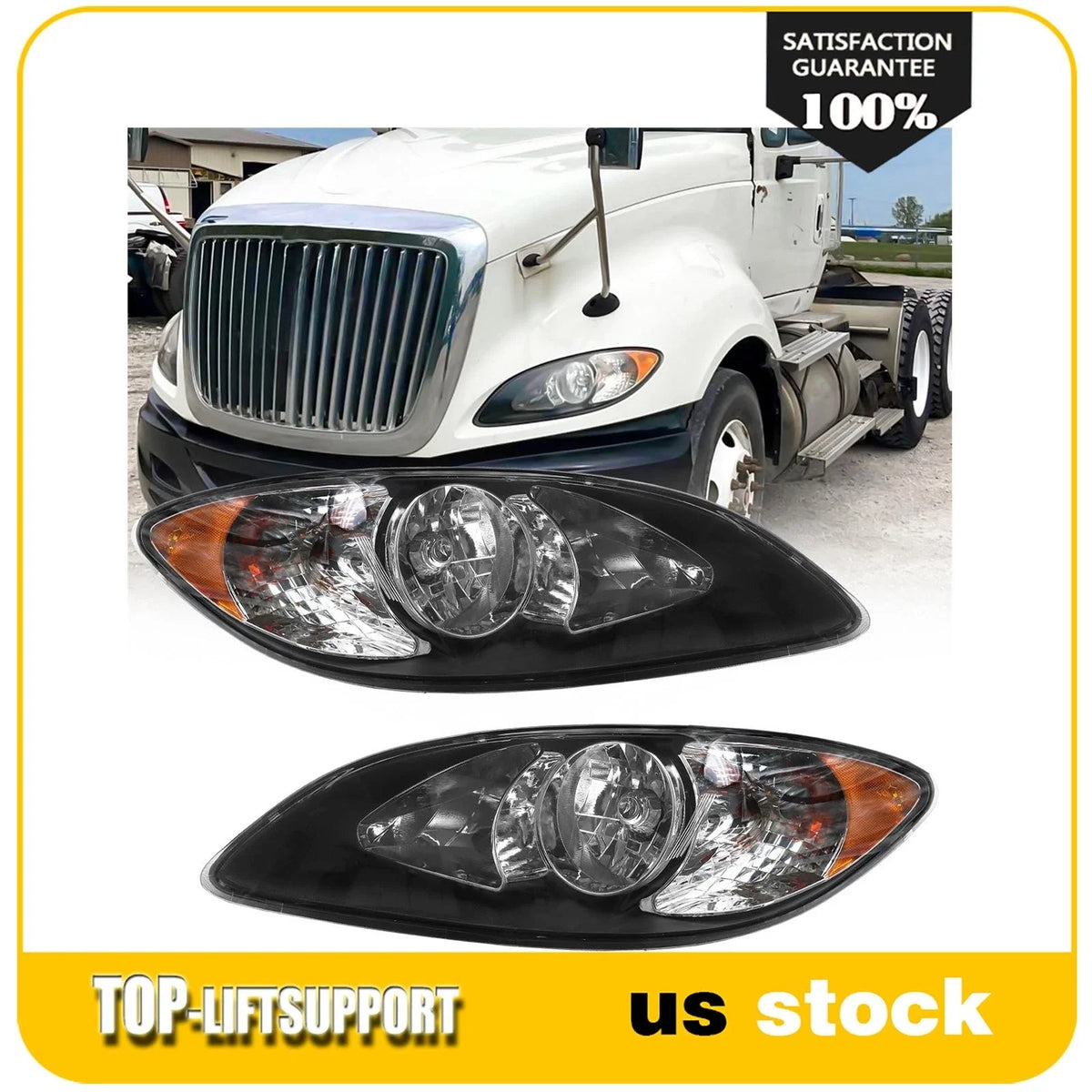Pair of Black Halogen Headlights for International Prostar (2008–2016)