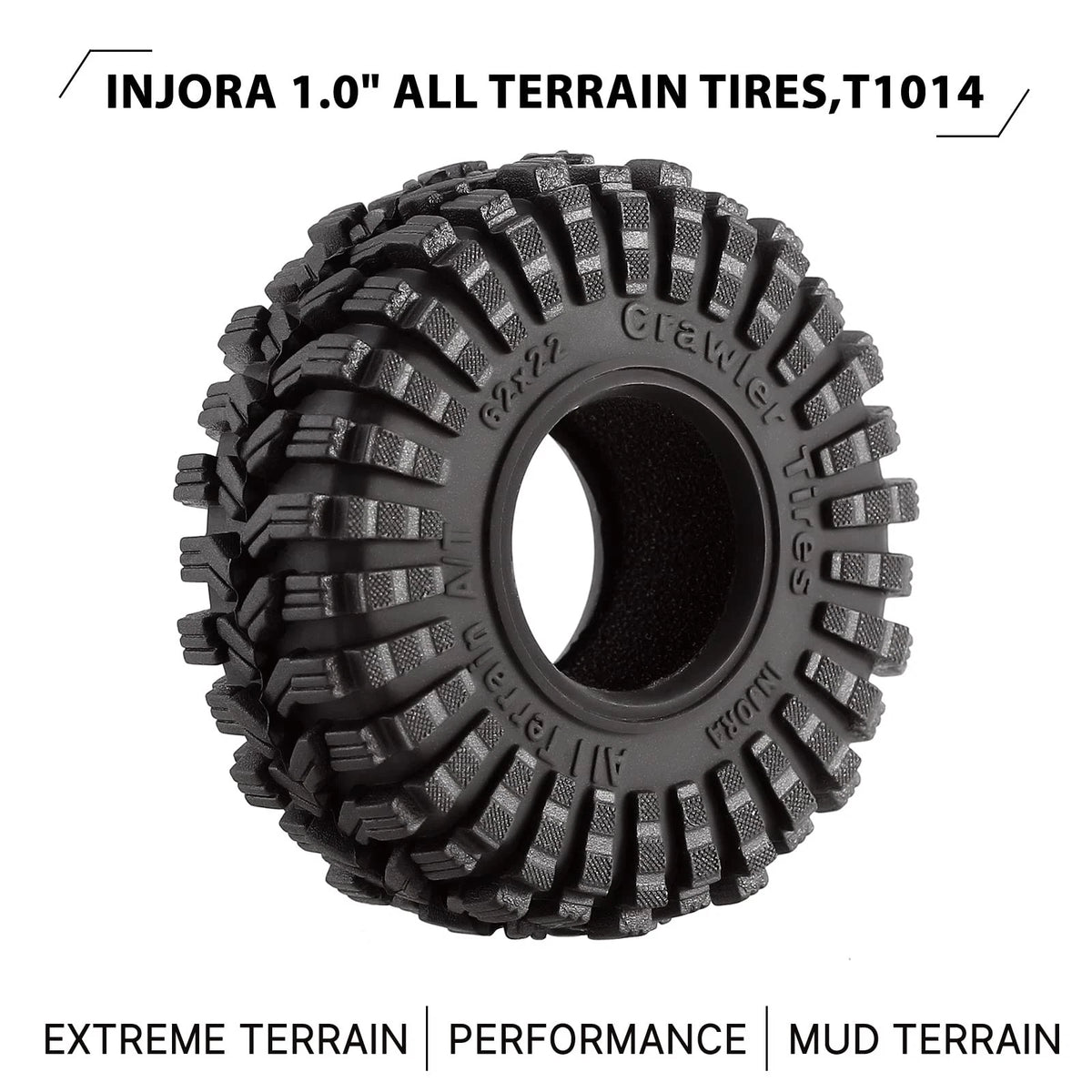 1.0 All Terrain Tires for INJORA S5 (62mm×22mm) - Super Soft Sticky, Black