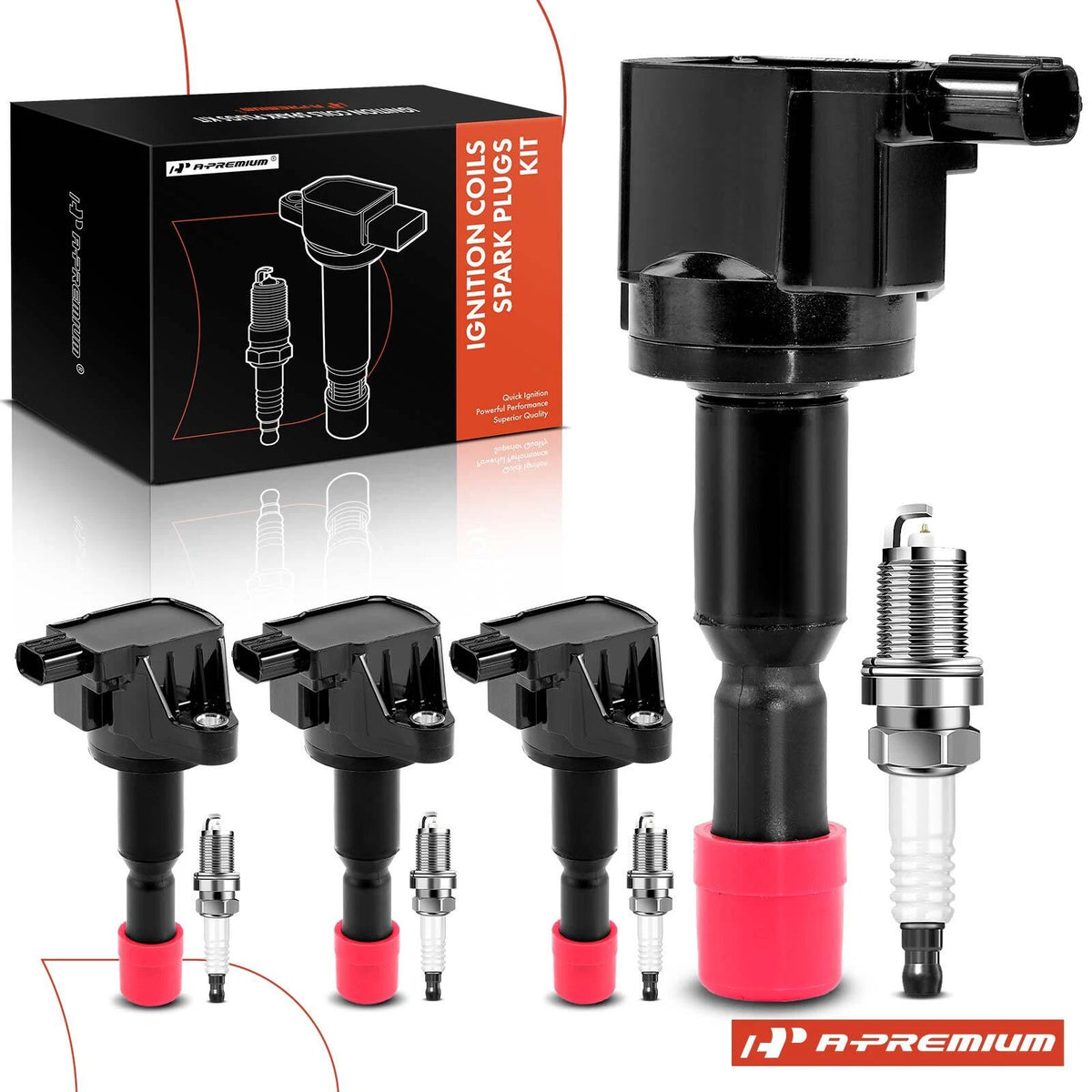 Set of 4 Ignition Coils & 4 Iridium Spark Plugs for Honda Fit (2007–2008) 30520-PWC-003, UF-581, 94279