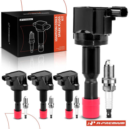 Set of 4 Ignition Coils & 4 Iridium Spark Plugs for Honda Fit (2007–2008) 30520-PWC-003, UF-581, 94279