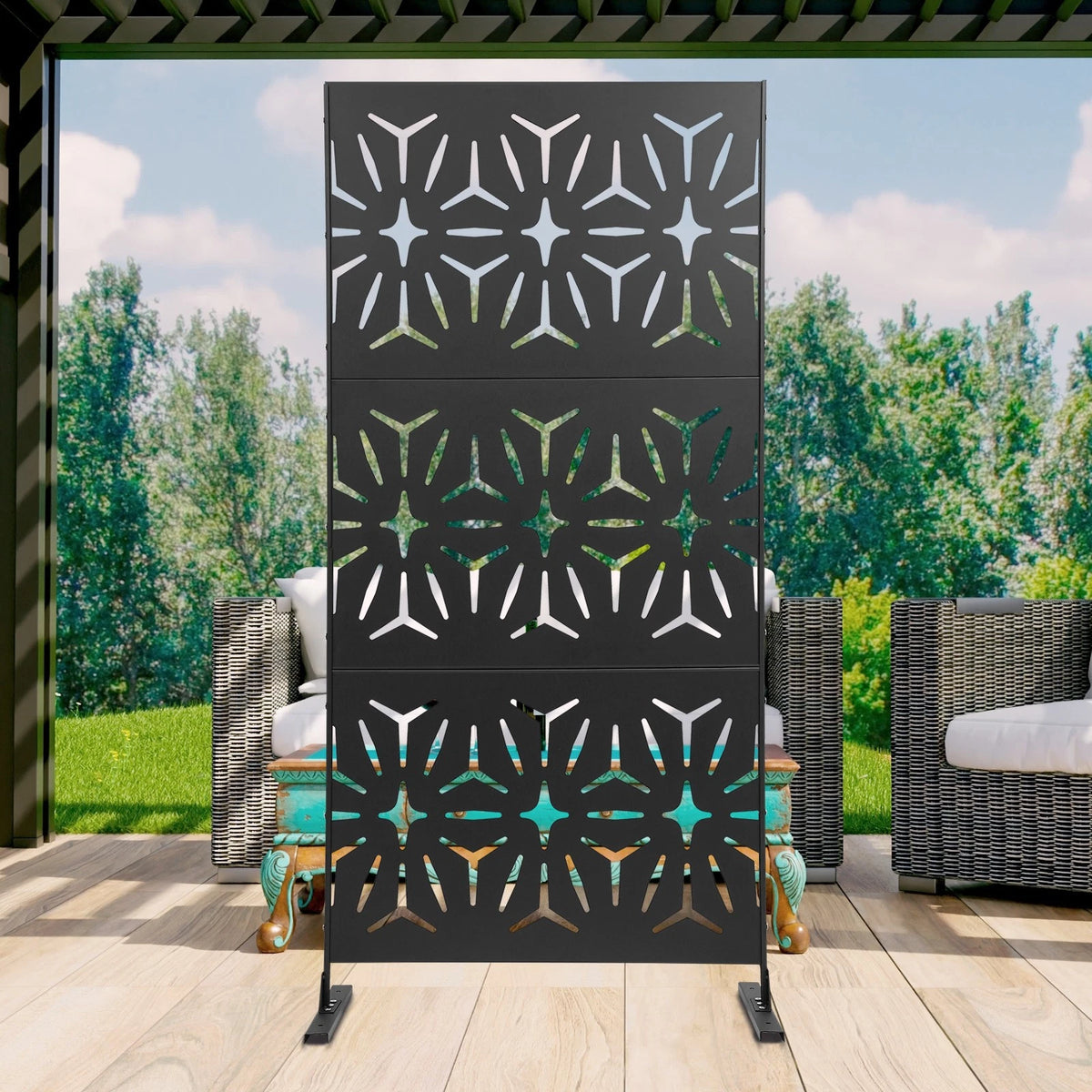 3X Black Steel Room Divider Panels for Home Office