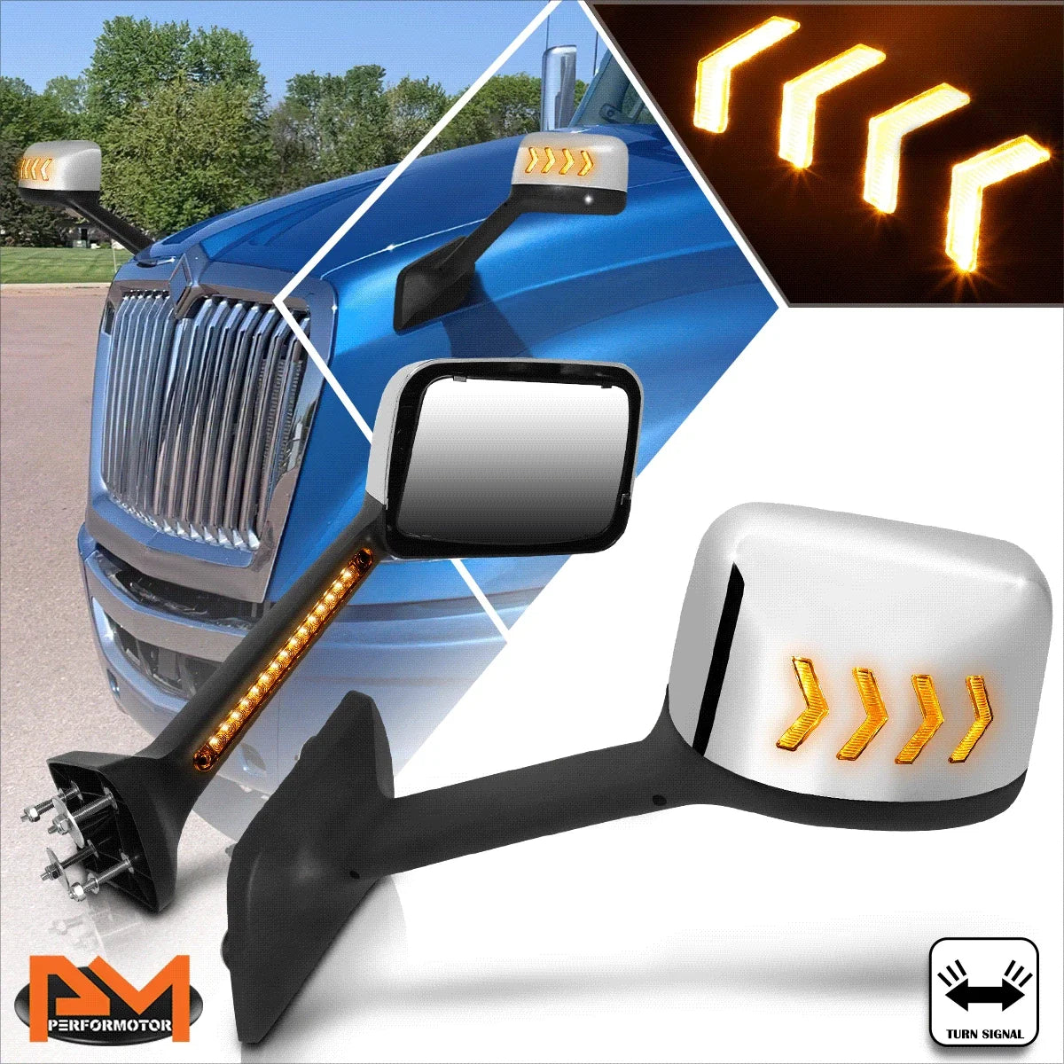 Sequential Chevron Arrow LED Hood Mirror for International Harvester RH613 (2018–2024)