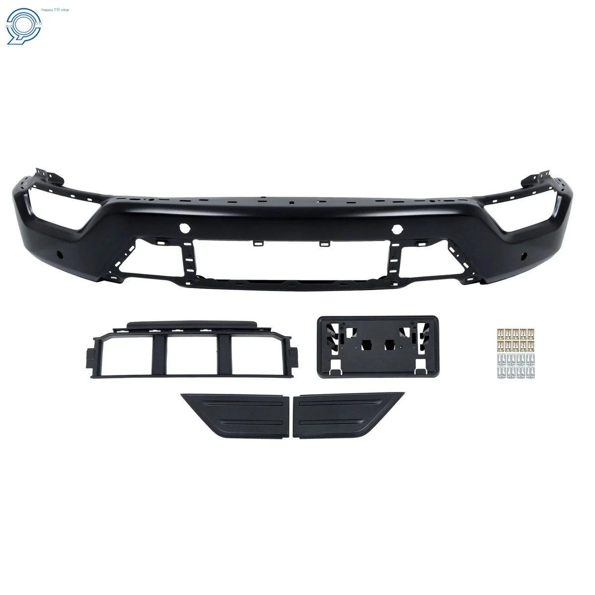 Front Bumper Face Bar 5PCS for Ford F150 (2021–2023) Steel Black w/ 6 Sensor Holes