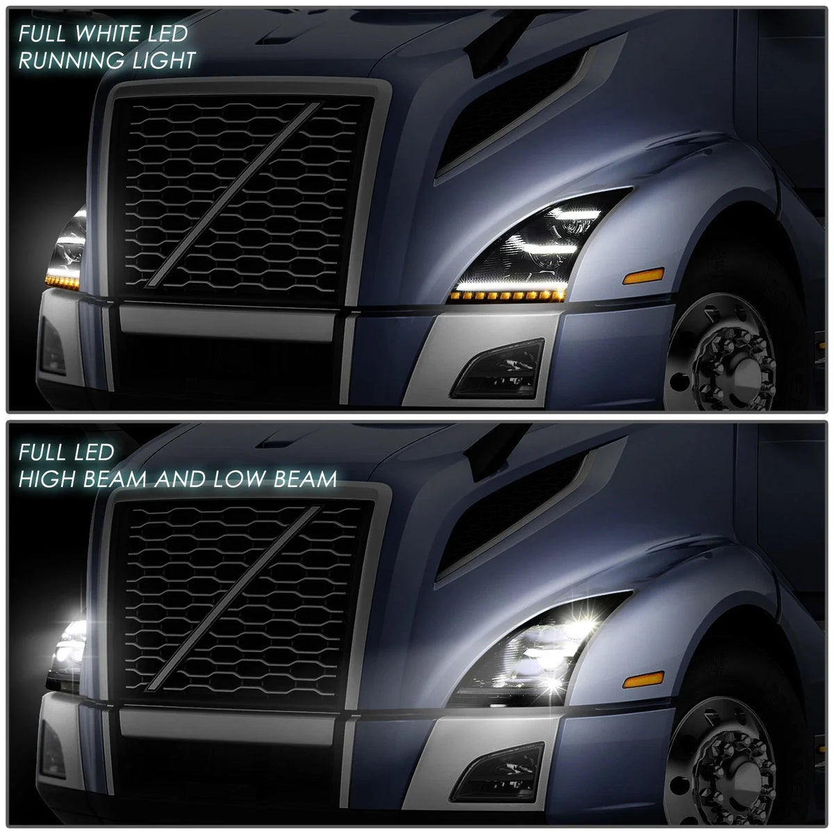 LED DRL Sequential Turn Signal Headlight Lamps for Volvo VNL VNR 300/400 (2018–2024)