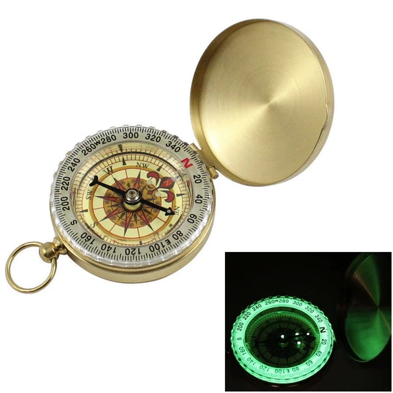 Luminous Brass Pocket Watch Style Military Compass Keychain