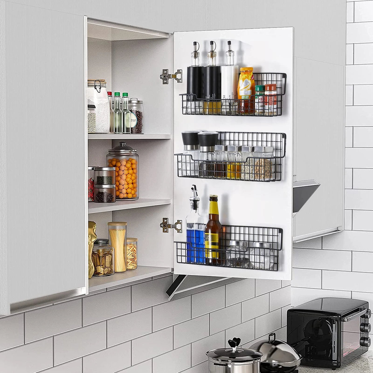 Set of 4 Wall Mount Spice Racks, 14.57 x 3.54 x 4.72 inches, Black