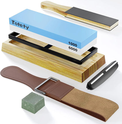 Set of 2 Knife Sharpening Stones 1000/6000 with Non-Slip Holder