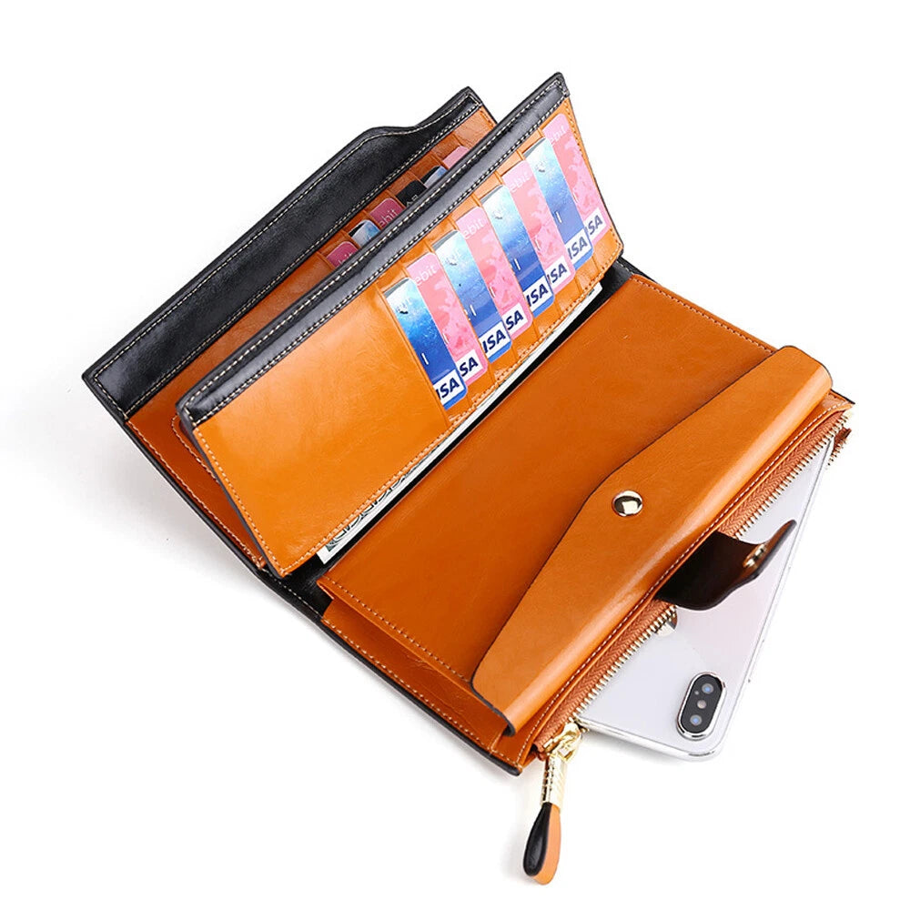 Bifold Leather Zip Coin Wallet for Women