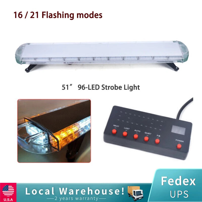 51" Strobe Light Bar for Tow Truck (Emergency Beacon, Amber LED White)