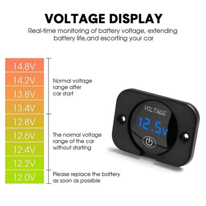 Digital LED Battery Voltage Meter for Cars, Boats, RVs, Trucks (12V/24V)