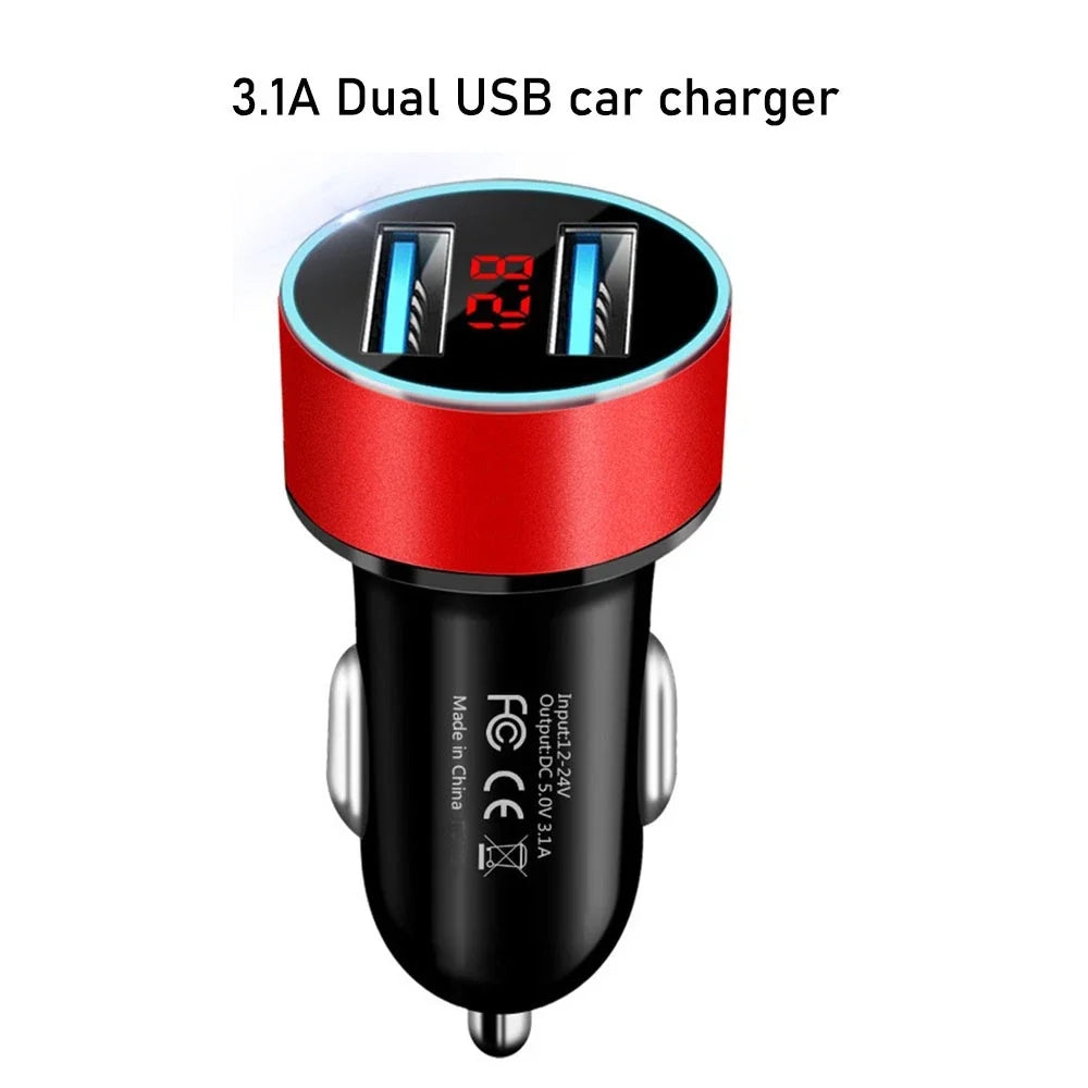 Dual USB Car Charger for Universal Vehicles (3.1A, LED Voltage Display)