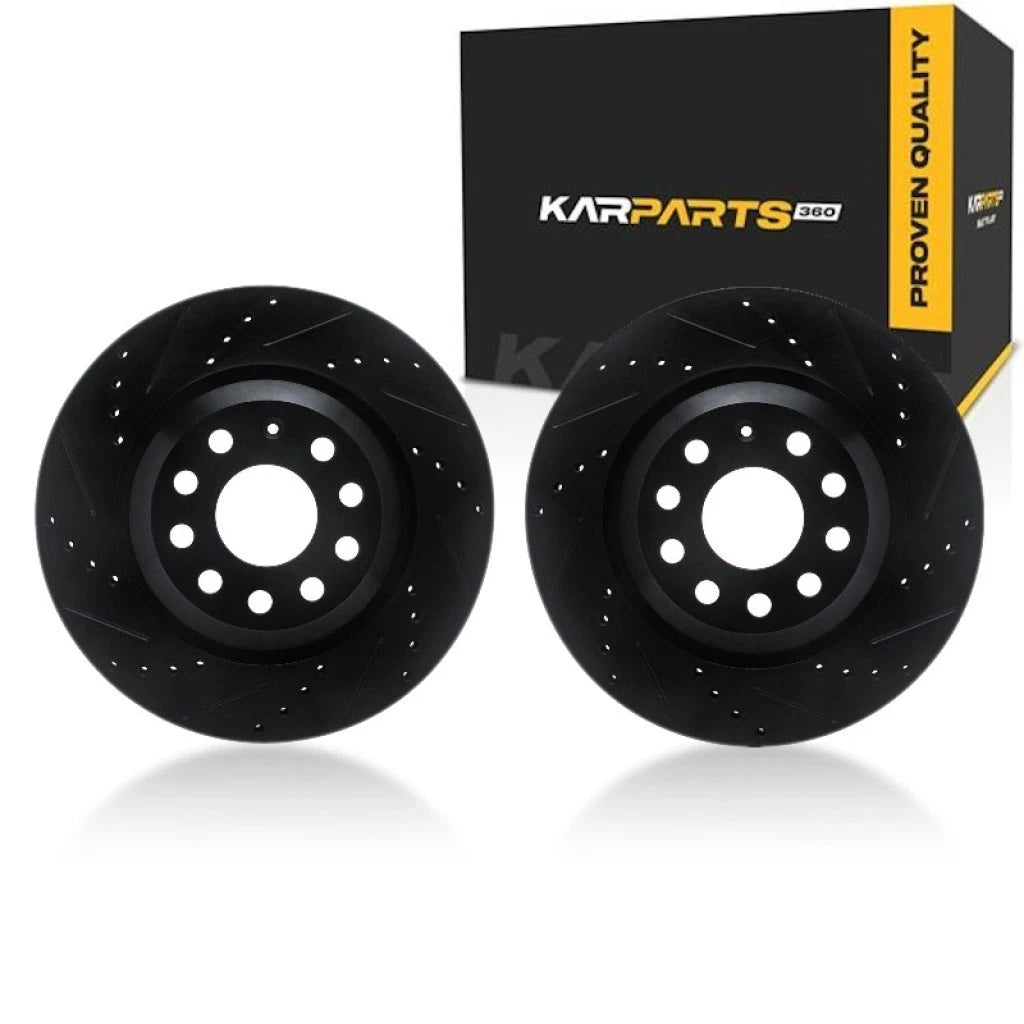 Rotor Set for Volkswagen Golf R (2022–2025) | Black | Drilled and Slotted | ALX-PAU-DF-8002-74043-CLA10