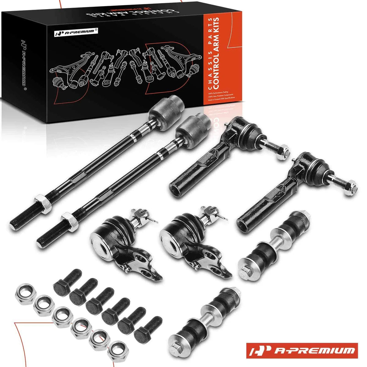 Set of 8 Front Ball Joint Sway Bar Link Tie Rod Ends for Chevrolet Cavalier