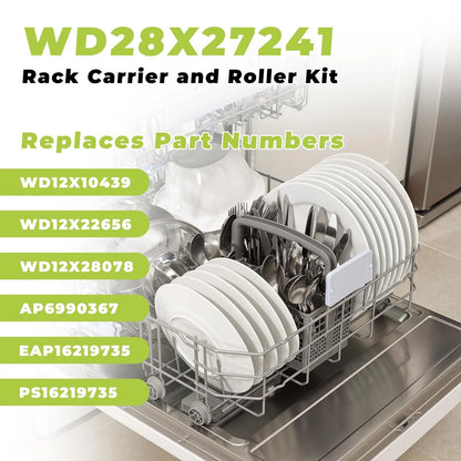 Dishwasher Rack Carrier and Roller Kit for GE Dishwasher (WD28X27241, WD12X28078)