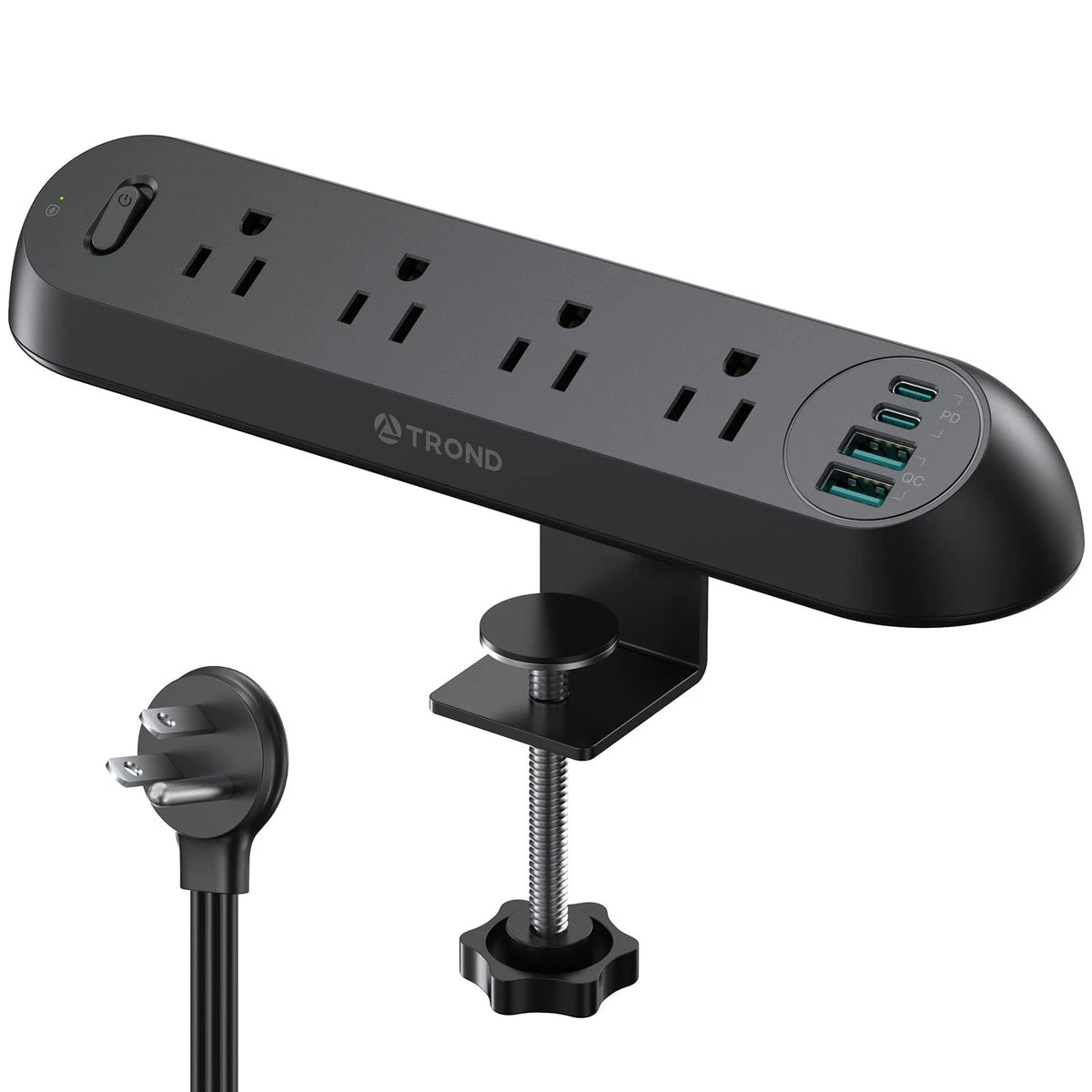 TROND Desk Clamp Power Strip for USB C PD (4 Outlets & 4 Ports)