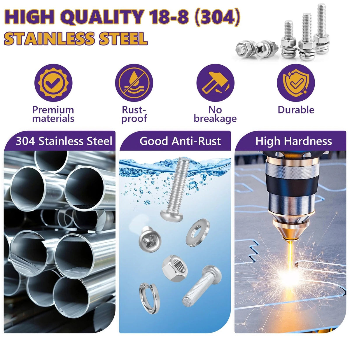 434PCS M4 Machine Screws Assortment Kit, 304 Stainless Steel