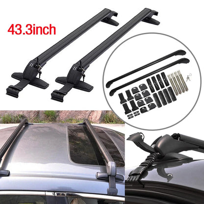 Roof Rail Luggage Rack for Car (110cm, Aluminum, Black, w/ Lock & Key)