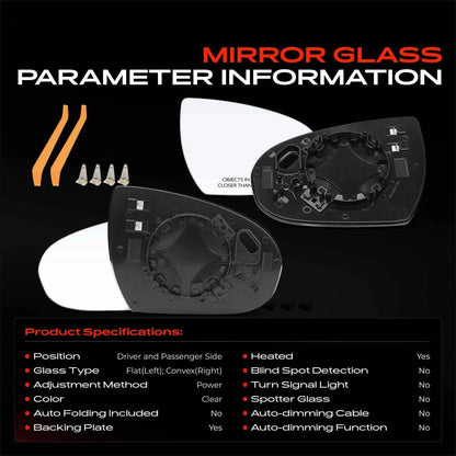 2X Power Mirror Glass for Hyundai Tucson (2016–2021) - Heated, 87611-D3000, 87621-D3000