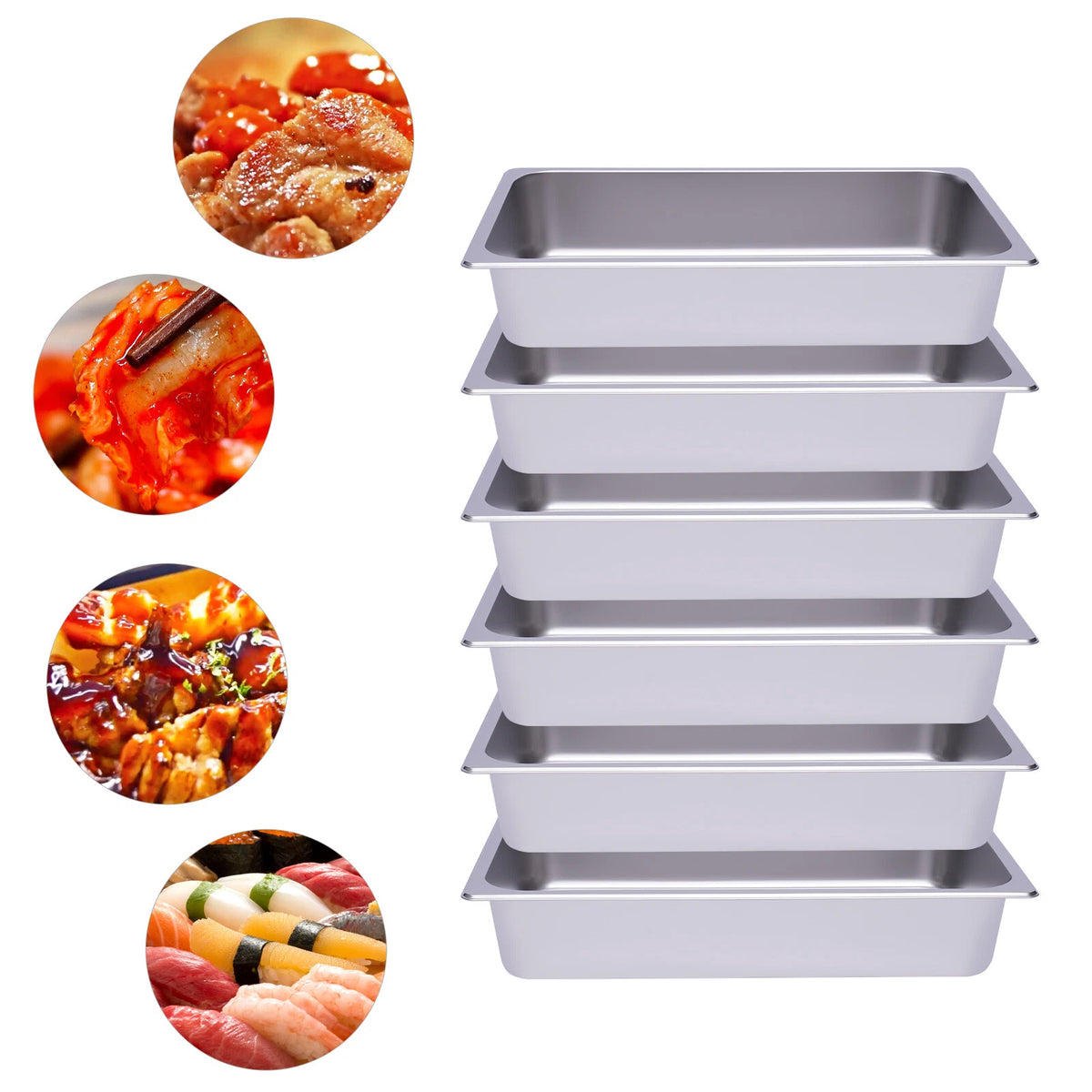 6-Pack 4 Inch Stainless Steel Steam Table Pans for Restaurant Use