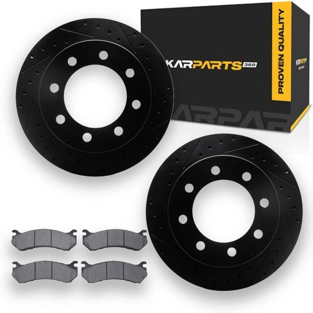 Brake Rotor Set Drilled & Slotted with Brake Pads for GMC Sierra 3500 HD (2007–2010) ALX-PAU-DF-8512-48040-CLA7