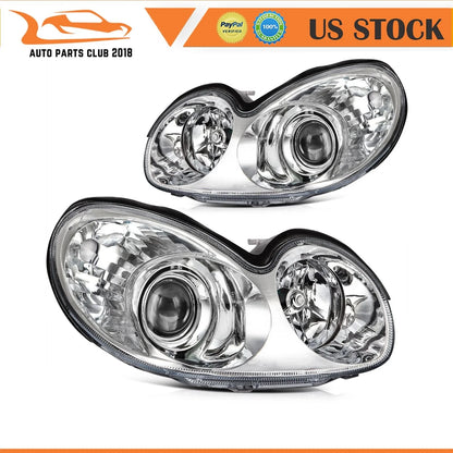 Headlight Assembly for Hyundai Sonata (2002–2005) Pair Chrome Housing Clear Lens