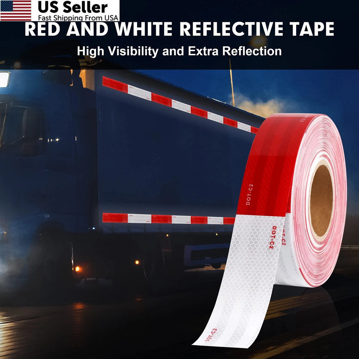 2X 160FT Dot Reflective Tape for Vehicles (Red and White)