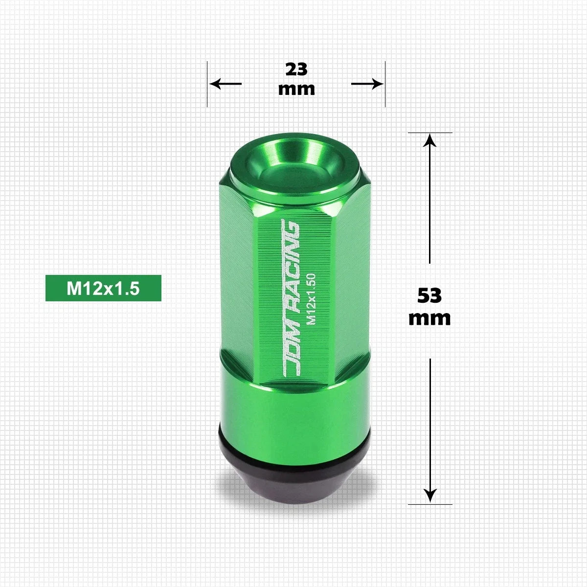 Set of 20 Green Aluminum Wheel Lug Nuts M12X1.5 23mm OD 53mm Tall